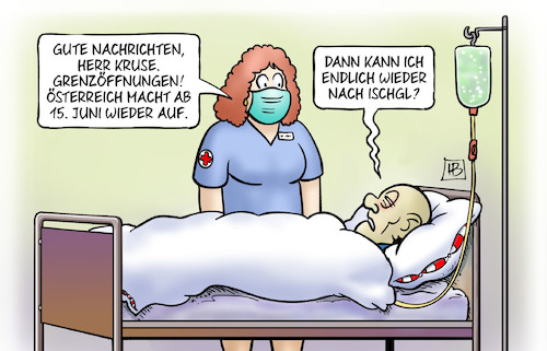 Cartoon: Österreich-Grenze (medium) by Harm Bengen tagged krankenhaus,krankenschwester,grenzöffnungen,österreich,ischgl,corona,coronavirus,ansteckung,pandemie,epidemie,krankheit,schaden,harm,bengen,cartoon,karikatur,krankenhaus,krankenschwester,grenzöffnungen,österreich,ischgl,corona,coronavirus,ansteckung,pandemie,epidemie,krankheit,schaden,harm,bengen,cartoon,karikatur