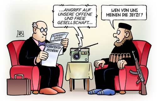 Cartoon: Offene Gesellschaft (medium) by Harm Bengen tagged angriff,offene,freie,gesellschaft,vorratsdatenspeicherung,fluggastdatenerfassung,terrorismus,gesetze,gesetzesverschärfung,paris,freiheit,pressefreiheit,religionsfreiheit,charlie,hebdo,satire,zeitschrift,terror,islamisten,islam,is,anschlag,mord,harm,bengen,cartoon,karikatur,angriff,offene,freie,gesellschaft,vorratsdatenspeicherung,fluggastdatenerfassung,terrorismus,gesetze,gesetzesverschärfung,paris,freiheit,pressefreiheit,religionsfreiheit,charlie,hebdo,satire,zeitschrift,terror,islamisten,islam,is,anschlag,mord,harm,bengen,cartoon,karikatur