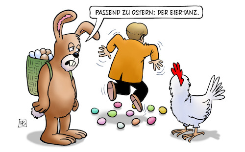 Cartoon: Ostern-Eiertanz (medium) by Harm Bengen tagged eiertanz,osterhase,hase,huhn,merkel,ostern,corona,lockdown,bund,länder,konferenz,harm,bengen,cartoon,karikatur,eiertanz,osterhase,hase,huhn,merkel,ostern,corona,lockdown,bund,länder,konferenz,harm,bengen,cartoon,karikatur