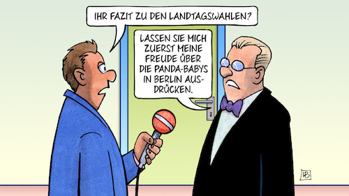 Cartoon: Panda-Babys (medium) by Harm Bengen tagged fazit,landtagswahlen,interview,freude,panda,babys,berlin,ablenkung,brandenburg,sachsen,zoo,geburt,zucht,harm,bengen,cartoon,karikatur,fazit,landtagswahlen,interview,freude,panda,babys,berlin,ablenkung,brandenburg,sachsen,zoo,geburt,zucht,harm,bengen,cartoon,karikatur