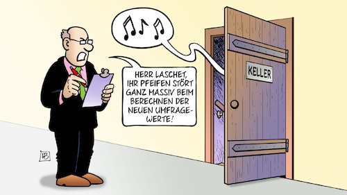 Cartoon: Pfeifen im Keller (medium) by Harm Bengen tagged laschet,pfeifen,stören,berechnen,umfragewerte,keller,cdu,union,angst,umfragen,harm,bengen,cartoon,karikatur,laschet,pfeifen,stören,berechnen,umfragewerte,keller,cdu,union,angst,umfragen,harm,bengen,cartoon,karikatur