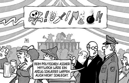 Cartoon: Politischer Aschermittwoch (medium) by Harm Bengen tagged politischer,aschermittwoch,abzug,schwerer,waffen,kritik,poebeln,beleidigungen,parteien,politik,harm,bengen,cartoon,karikatur