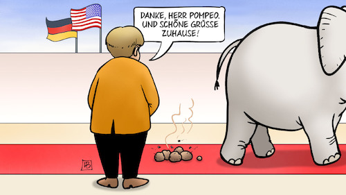 Cartoon: Pompeo (medium) by Harm Bengen tagged pompeo,aussenminister,usa,merkel,besuch,elefant,harm,bengen,cartoon,karikatur,pompeo,aussenminister,usa,merkel,besuch,elefant,harm,bengen,cartoon,karikatur