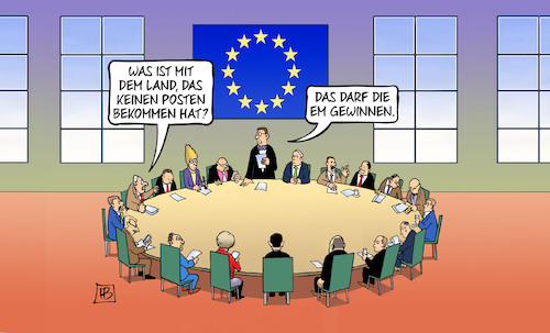 Cartoon: Postenverteilung (medium) by Harm Bengen tagged land,em,gewinnen,europameisterschaft,fussball,eu,europa,gipfel,postenverteilung,spitzenpersonal,kommisssionspräsidentin,ratspräsident,aussenbeauftragte,harm,bengen,cartoon,karikature,land,em,gewinnen,europameisterschaft,fussball,eu,europa,gipfel,postenverteilung,spitzenpersonal,kommisssionspräsidentin,ratspräsident,aussenbeauftragte,harm,bengen,cartoon,karikature