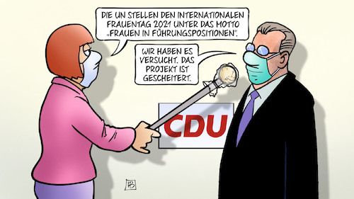 Cartoon: Projekt gescheitert (medium) by Harm Bengen tagged un,frauentag,motto,frauen,in,führungspositionen,projekt,gescheitert,masken,interview,internationaler,2021,cdu,merkel,akk,kramp,karrenbauer,frau,mann,harm,bengen,cartoon,karikatur,un,frauentag,motto,frauen,in,führungspositionen,projekt,gescheitert,masken,interview,internationaler,2021,cdu,merkel,akk,kramp,karrenbauer,frau,mann,harm,bengen,cartoon,karikatur