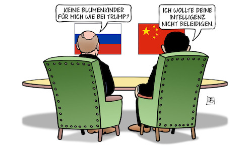 Cartoon: Putin besucht Xi (medium) by Harm Bengen tagged putin,besuch,xi,blumenkinder,trump,intelligenz,russland,china,harm,bengen,cartoon,karikatur,putin,besuch,xi,blumenkinder,trump,intelligenz,russland,china,harm,bengen,cartoon,karikatur