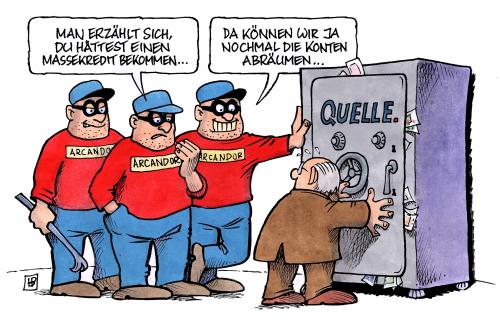 Cartoon: Quelle-Massekredit (medium) by Harm Bengen tagged quelle,massekredit,arcandor,insolvenz,konto,raub,betrug,tresor,safe,panzerknacker,quelle,massekredit,versandhaus,handel,verkauf,pleite,schulden,insolvenz,konto,betrug,panzerknacker,arcandor