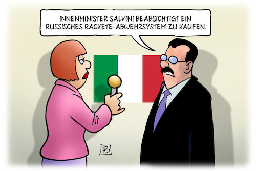 Cartoon: Rackete-Abwehr (medium) by Harm Bengen tagged innenminister,italien,salvini,russisches,rackete,abwehrsystem,flüchtlinge,verteilungsschlüssel,seenotrettung,interview,harm,bengen,cartoon,karikatur,innenminister,italien,salvini,russisches,rackete,abwehrsystem,flüchtlinge,verteilungsschlüssel,seenotrettung,interview,harm,bengen,cartoon,karikatur