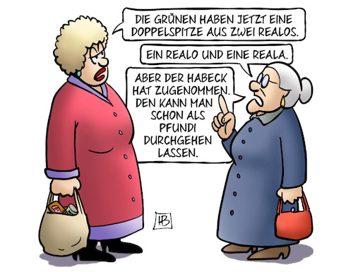 Cartoon: Realos (medium) by Harm Bengen tagged grüne,doppelspitze,reala,realos,parteitag,wahl,habeck,baerbock,fundis,pfundis,gewicht,harm,bengen,cartoon,karikatur,grüne,doppelspitze,reala,realos,parteitag,wahl,habeck,baerbock,fundis,pfundis,gewicht,harm,bengen,cartoon,karikatur