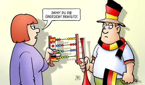 Cartoon: Rechenkünstler (medium) by Harm Bengen tagged übersicht,rechenmaschine,abakus,fussball,weltmeisterschaft,fan,wm,harm,bengen,cartoon,karikatur,übersicht,rechenmaschine,abakus,fussball,weltmeisterschaft,fan,wm,harm,bengen,cartoon,karikatur