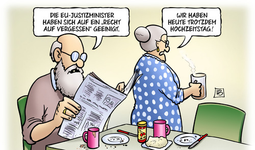 Cartoon: Recht auf Vergessen (medium) by Harm Bengen tagged eu,justizminister,recht,auf,vergessen,datenschutz,richtlinie,hochzeitstag,mann,frau,ehe,susemil,fruehstueck,harm,bengen,cartoon,karikatur,eu,justizminister,recht,auf,vergessen,datenschutz,richtlinie,hochzeitstag,mann,frau,ehe,susemil,fruehstueck,harm,bengen,cartoon,karikatur