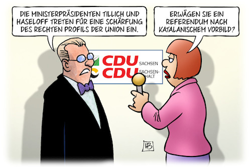 Cartoon: Rechtes Profil (medium) by Harm Bengen tagged rechtes,profil,rechts,ministerpräsidenten,tillich,haseloff,sachsen,anhalt,union,cdu,interview,katalanen,katalonien,spanien,referendum,harm,bengen,cartoon,karikatur,rechtes,profil,rechts,ministerpräsidenten,tillich,haseloff,sachsen,anhalt,union,cdu,interview,katalanen,katalonien,spanien,referendum,harm,bengen,cartoon,karikatur