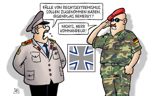 Cartoon: Rechtsextreme Verdachtsfälle (medium) by Harm Bengen tagged rechtsextremismus,rechtsextreme,verdachtsfälle,bundeswehr,soldaten,nazis,hakenkreuz,harm,bengen,cartoon,karikatur,rechtsextremismus,rechtsextreme,verdachtsfälle,bundeswehr,soldaten,nazis,hakenkreuz,harm,bengen,cartoon,karikatur