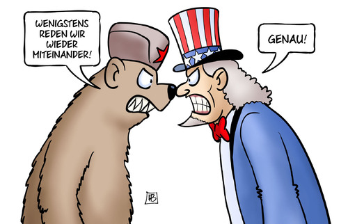 Cartoon: Reden (medium) by Harm Bengen tagged reden,usa,russland,baer,uncle,sam,putin,obama,kalter,krieg,spannungen,harm,bengen,cartoon,karikatur,reden,usa,russland,baer,uncle,sam,putin,obama,kalter,krieg,spannungen,harm,bengen,cartoon,karikatur