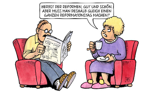 Cartoon: Reformationsherbst (medium) by Harm Bengen tagged herbst,der,reformen,bundesregierung,reformationstag,harm,bengen,cartoon,karikatur,herbst,der,reformen,bundesregierung,reformationstag,harm,bengen,cartoon,karikatur