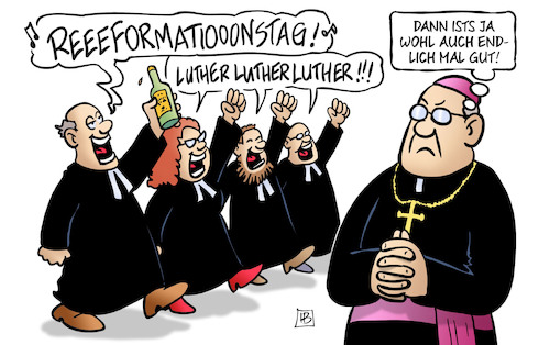 Cartoon: Reformationstag 2017 (medium) by Harm Bengen tagged reformationstag,2017,feiertag,luther,500,evangelisch,katholisch,kirche,priester,pastor,hooligans,harm,bengen,cartoon,karikatur,reformationstag,2017,feiertag,luther,500,evangelisch,katholisch,kirche,priester,pastor,hooligans,harm,bengen,cartoon,karikatur