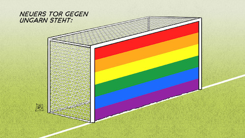 Cartoon: Regenbogentor (medium) by Harm Bengen tagged neuer,tor,deutschland,ungarn,regenbogentor,fahne,homophob,lgbtq,lgbti,spiel,em,fussball,harm,bengen,cartoon,karikatur,neuer,tor,deutschland,ungarn,regenbogentor,fahne,homophob,lgbtq,lgbti,spiel,em,fussball,harm,bengen,cartoon,karikatur