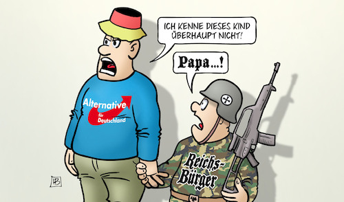 Cartoon: Reichsbürger-Vater (medium) by Harm Bengen tagged vater,kind,papa,reichsbürger,afd,nazis,rechtsextreme,harm,bengen,cartoon,karikatur,vater,kind,papa,reichsbürger,afd,nazis,rechtsextreme,harm,bengen,cartoon,karikatur