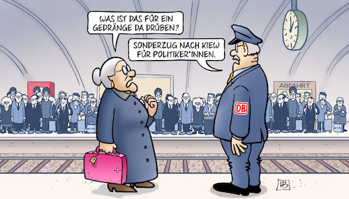 Cartoon: Reise nach Kiew (medium) by Harm Bengen tagged gedränge,bahnhof,bahn,bahnsteig,susemil,sonderzug,kiew,politikerinnen,reise,russland,ukraine,krieg,harm,bengen,cartoon,karikatur,gedränge,bahnhof,bahn,bahnsteig,susemil,sonderzug,kiew,politikerinnen,reise,russland,ukraine,krieg,harm,bengen,cartoon,karikatur