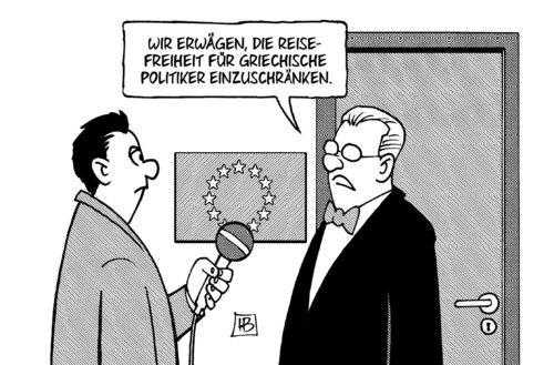 Cartoon: Reisefreiheit (medium) by Harm Bengen tagged reisefreiheit,politiker,einschränken,europa,eu,griechenland,russland,tsipras,besuch,schulden,geld,harm,bengen,cartoon,karikatur
