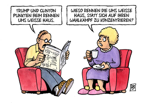 Cartoon: Rennen ums Weisse Haus (medium) by Harm Bengen tagged trump,clinton,rennen,weisses,haus,wahlkampf,super,tuesday,vorwahlen,usa,republikaner,demokraten,zeitung,harm,bengen,cartoon,karikatur,trump,clinton,rennen,weisses,haus,wahlkampf,super,tuesday,vorwahlen,usa,republikaner,demokraten,zeitung,harm,bengen,cartoon,karikatur