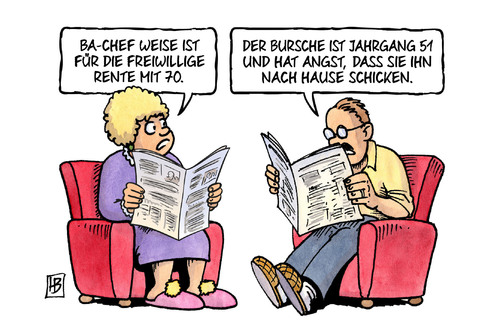 Cartoon: Rente mit 70 (medium) by Harm Bengen tagged ba,bundesanstalt,arbeit,arbeitsamt,rentner,chef,weise,freiwillige,rente,70,jahrgang,harm,bengen,cartoon,karikatur,ba,bundesanstalt,arbeit,arbeitsamt,rentner,chef,weise,freiwillige,rente,70,jahrgang,harm,bengen,cartoon,karikatur