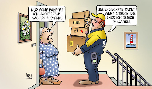 Cartoon: Retouren (medium) by Harm Bengen tagged retouren,pakete,post,paketbote,postbote,dhl,bestellungen,rückgaben,rücksendungen,wagen,susemil,harm,bengen,cartoon,karikatur,retouren,pakete,post,paketbote,postbote,dhl,bestellungen,rückgaben,rücksendungen,wagen,susemil,harm,bengen,cartoon,karikatur