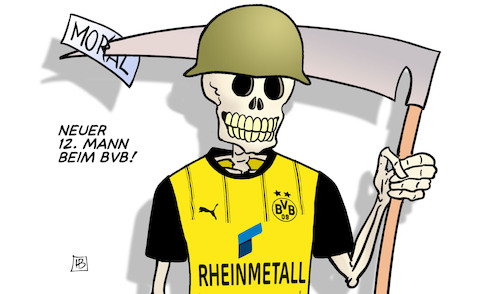 Cartoon: Rheinmetall und BVB (medium) by Harm Bengen tagged bvb,dortmund,rheinmetall,fussball,tod,sense,moral,werbepartner,rüstungskonzern,harm,bengen,cartoon,karikatur,bvb,dortmund,rheinmetall,fussball,tod,sense,moral,werbepartner,rüstungskonzern,harm,bengen,cartoon,karikatur