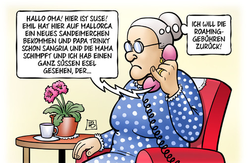 Cartoon: Roaminggebühren (medium) by Harm Bengen tagged oma,susemil,mallorca,enkel,telefon,roaminggebühren,handy,mobilfunk,kosten,harm,bengen,cartoon,karikatur,oma,susemil,mallorca,enkel,telefon,roaminggebühren,handy,mobilfunk,kosten,harm,bengen,cartoon,karikatur