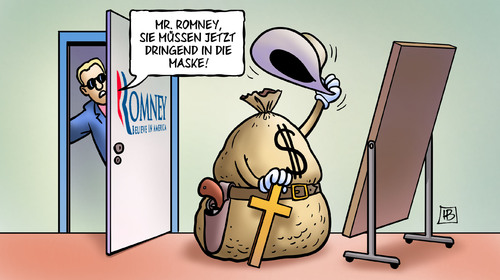 Cartoon: Romney-Maske (medium) by Harm Bengen tagged romney,mitt,usa,republikaner,republican,party,partei,präsidentschaftskanditat,geld,religion,mormonen,waffen,maske,schminken,harm,bengen,cartoon,karikatur,romney,mitt,usa,republikaner,republican,party,partei,präsidentschaftskanditat,geld,religion,mormonen,waffen,maske,schminken,harm,bengen,cartoon,karikatur