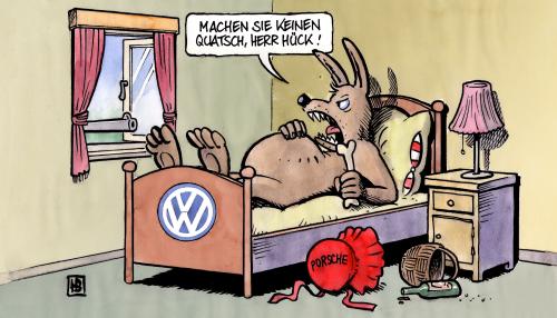 Cartoon: Rotkäppchen Porsche (medium) by Harm Bengen tagged rotkäppchen,porsche,vw,wiedeking,piech,hück,wulff,eigentümer,niedersachsen,katar,aktien,mehrheit,übernahme,kampf,rotkäppchen,porsche,vw,wiedeking,piech,hück,wulff,eigentümer,niedersachsen,katar,übernahme,kampf,mehrheit