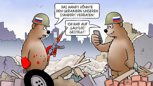 Cartoon: Russen-Handys (medium) by Harm Bengen tagged russen,handys,ukrainern,standort,lautlos,soldaten,bären,krieg,ukraine,russland,harm,bengen,cartoon,karikatur,russen,handys,ukrainern,standort,lautlos,soldaten,bären,krieg,ukraine,russland,harm,bengen,cartoon,karikatur