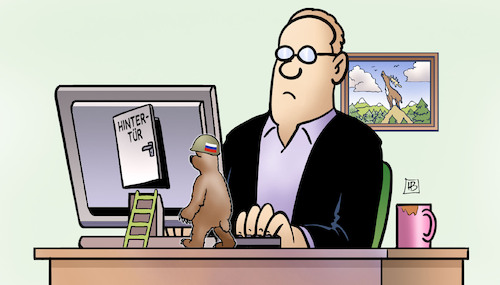 Cartoon: Russische Schadsoftware (medium) by Harm Bengen tagged hintertür,russische,schadsoftware,computer,hacker,bär,russland,spionage,harm,bengen,cartoon,karikatur,hintertür,russische,schadsoftware,computer,hacker,bär,russland,spionage,harm,bengen,cartoon,karikatur