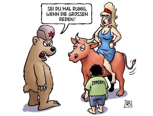 Cartoon: Russland-EU-Zypern (medium) by Harm Bengen tagged bär,stier,russland,bank,anleger,zypern,eu,europa,kleinsparer,abgabe,raub,erpressung,kunde,hilfspaket,schulden,staatsverschuldung,schwarzgeld,geldwäsche,kredite,rettungsschirm,troika,ezb,iwf,harm,bengen,cartoon,karikatur,bär,stier,russland,bank,anleger,zypern,eu,europa,kleinsparer,abgabe,raub,erpressung,kunde,hilfspaket,schulden,staatsverschuldung,schwarzgeld,geldwäsche,kredite,rettungsschirm,troika,ezb,iwf,harm,bengen,cartoon,karikatur