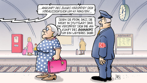 Cartoon: S21-Verspätung (medium) by Harm Bengen tagged ankunft,zug,verspätung,stuttgart,s21,bahnhof,susemil,harm,bengen,cartoon,karikatur,ankunft,zug,verspätung,stuttgart,s21,bahnhof,susemil,harm,bengen,cartoon,karikatur