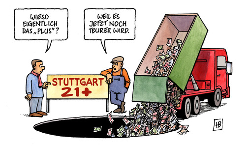 Cartoon: S21 Plus (medium) by Harm Bengen tagged s21,plus,stuttgart,21,kopfbahnhof,tiefbahnhof,konflikt,schlichtung,geissler,kosten,steigerung,grab,loch,laster,lkw,s21,plus,stuttgar 21,kopfbahnhof,tiefbahnhof,konflikt,schlichtung,geissler,kosten,steigerung,grab,loch,laster,lkw,stuttgar,21