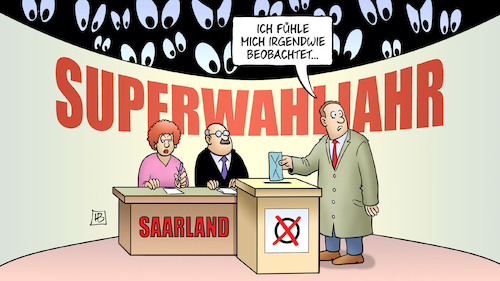 Cartoon: Saarland-Wahl 2017 (medium) by Harm Bengen tagged saarland,landstagswahl,2017,superwahljahr,wahlurne,beobachtet,augen,harm,bengen,cartoon,karikatur,saarland,landstagswahl,2017,superwahljahr,wahlurne,beobachtet,augen,harm,bengen,cartoon,karikatur