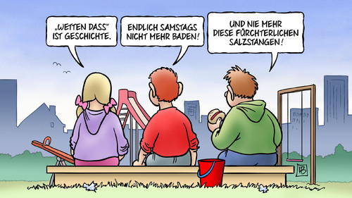 Cartoon: Salzstangen (medium) by Harm Bengen tagged geschichte,samstag,baden,wetten,dass,tv,fernsehen,show,lanz,tradition,harm,bengen,cartoon,karikatur,geschichte,samstag,baden,wetten,dass,tv,fernsehen,show,lanz,tradition,harm,bengen,cartoon,karikatur