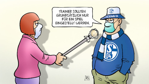 Cartoon: Schalke-Trainer (medium) by Harm Bengen tagged trainer,schalke,entlassung,abstieg,fan,fussball,interview,masken,corona,harm,bengen,cartoon,karikatur,trainer,schalke,entlassung,abstieg,fan,fussball,interview,masken,corona,harm,bengen,cartoon,karikatur