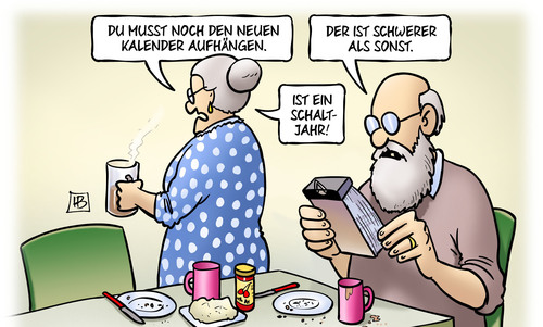 Cartoon: Schaltjahr 2016 (medium) by Harm Bengen tagged kalender,schaltjahr,silvester,neujahr,jahreswechsel,susemil,harm,bengen,cartoon,karikatur,kalender,schaltjahr,silvester,neujahr,jahreswechsel,susemil,harm,bengen,cartoon,karikatur