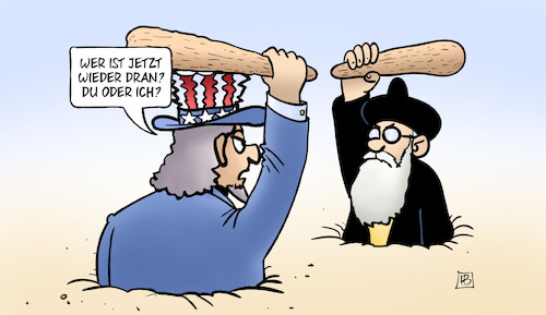 Cartoon: Schlag und Gegenschlag (medium) by Harm Bengen tagged gegenschlag,usa,iran,angriff,keule,milizen,krieg,militär,uncle,sam,harm,bengen,cartoon,karikatur,gegenschlag,usa,iran,angriff,keule,milizen,krieg,militär,uncle,sam,harm,bengen,cartoon,karikatur