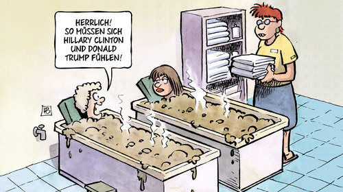 Cartoon: Schlammschlacht (medium) by Harm Bengen tagged schlammschlacht,usa,wahlkampf,clinton,trump,rassismus,sexismus,tv,duell,harm,bengen,cartoon,karikatur,schlammschlacht,usa,wahlkampf,clinton,trump,rassismus,sexismus,tv,duell,harm,bengen,cartoon,karikatur