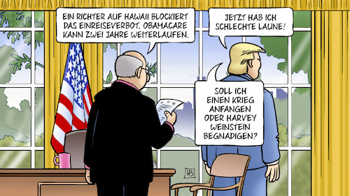 Cartoon: Schlechte Laune (medium) by Harm Bengen tagged schlechte,laune,richter,hawaii,einreiseverbot,obamacare,weiterlaufen,krieg,weinstein,begnadigen,trump,oval,office,harm,bengen,cartoon,karikatur,schlechte,laune,richter,hawaii,einreiseverbot,obamacare,weiterlaufen,krieg,weinstein,begnadigen,trump,oval,office,harm,bengen,cartoon,karikatur