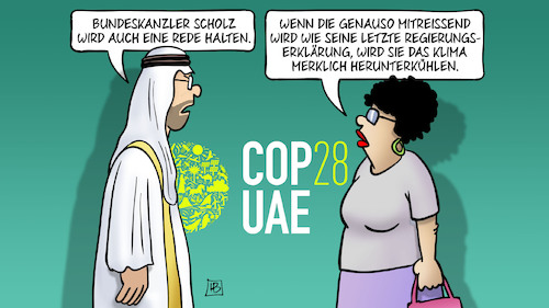 Cartoon: Scholz auf COP28 (medium) by Harm Bengen tagged bundeskanzler,scholz,rede,mitreissend,regierungserklärung,cop28,klimakonferenz,dubai,harm,bengen,cartoon,karikatur,bundeskanzler,scholz,rede,mitreissend,regierungserklärung,cop28,klimakonferenz,dubai,harm,bengen,cartoon,karikatur