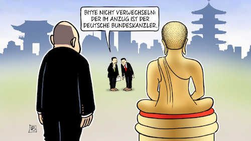 Cartoon: Scholz in Japan (medium) by Harm Bengen tagged bundeskanzler,scholz,staatsbesuch,japan,buddha,harm,bengen,cartoon,karikatur,bundeskanzler,scholz,staatsbesuch,japan,buddha,harm,bengen,cartoon,karikatur