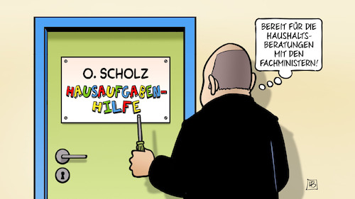 Cartoon: Scholz und Fachminister (medium) by Harm Bengen tagged scholz,bundeskanzler,hausaufgabenhilfe,haushaltsberatungen,fachministern,tür,schild,schraubenzieher,harm,bengen,cartoon,karikatur,scholz,bundeskanzler,hausaufgabenhilfe,haushaltsberatungen,fachministern,tür,schild,schraubenzieher,harm,bengen,cartoon,karikatur