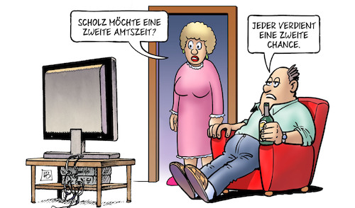 Cartoon: Scholz zweite Amtszeit (medium) by Harm Bengen tagged scholz,bundeskanzler,zweite,amtszeit,chance,tv,harm,bengen,cartoon,karikatur,scholz,bundeskanzler,zweite,amtszeit,chance,tv,harm,bengen,cartoon,karikatur