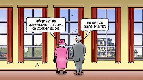 Cartoon: Schottland für Charles (medium) by Harm Bengen tagged queen,elisabeth,monarchie,thronfolger,prinz,charles,abstimmung,uk,gb,schottland,referendum,harm,bengen,cartoon,karikatur,queen,elisabeth,monarchie,thronfolger,prinz,charles,abstimmung,uk,gb,schottland,referendum,harm,bengen,cartoon,karikatur