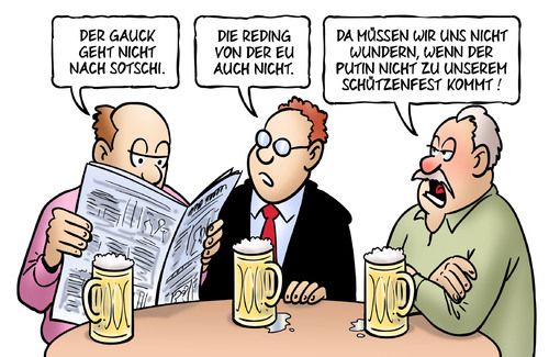 Cartoon: Schützenfest (medium) by Harm Bengen tagged schützenfest,reding,eu,gauck,bundespraesident,sotschi,olympische,spiele,winterspiele,menschenrechte,boykott,opposition,russland,putin,sport,harm,bengen,cartoon,karikatur,schützenfest,reding,eu,gauck,bundespraesident,sotschi,olympische,spiele,winterspiele,menschenrechte,boykott,opposition,russland,putin,sport,harm,bengen,cartoon,karikatur