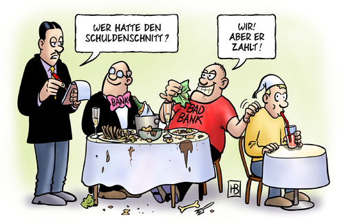 Cartoon: Schuldenschnitt (medium) by Harm Bengen tagged schuldenschnitt,bank,badbank,kellner,ober,kredit,geld,schuldverschreibungen,staatsanleihen,griechenland,portugal,esm,efsf,michel,schuldenschnitt,bank,badbank,kellner,ober,geld,schuldverschreibungen,staatsanleihen,griechenland,portugal,esm,efsf